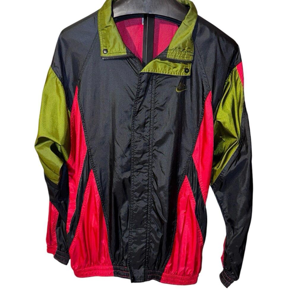 Vintage Nike Swoosh Logo Color Block Nylon Windbreaker Jacket Zip & Snap Sz XL